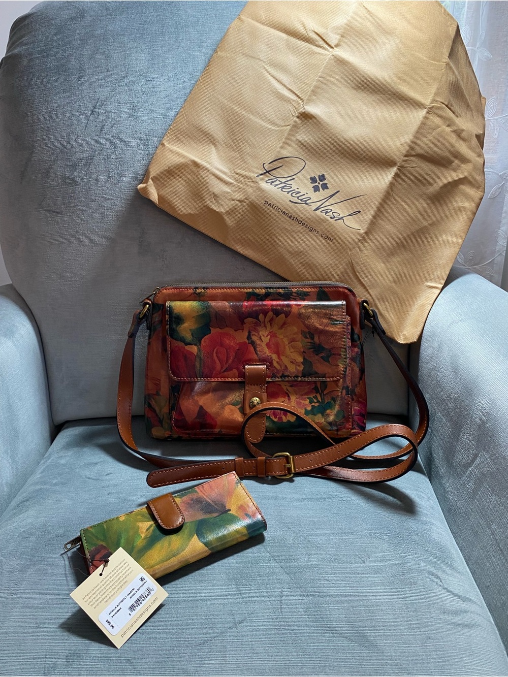 Patricia Nash NWT Avellino  Leather Crossbody & Nazari Wallet Set Spring Multi